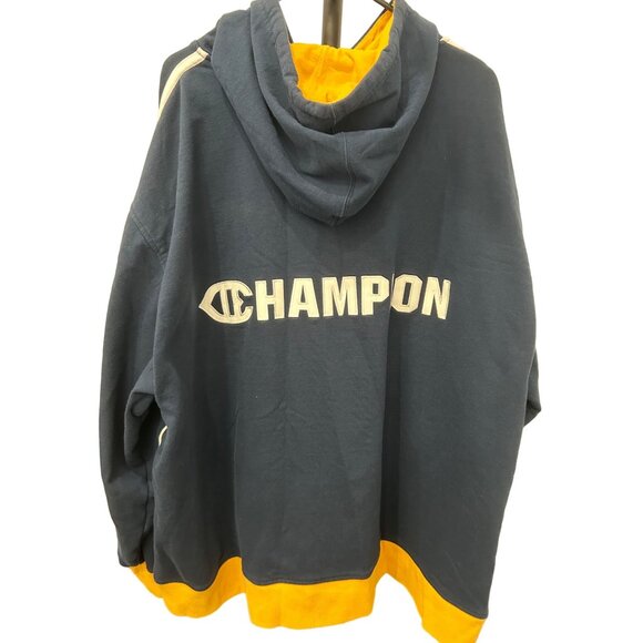 Vintage 90s Champion 3XL Hoodie Blue Yellow Pullover Sweater Shirt - Picture 1 of 9